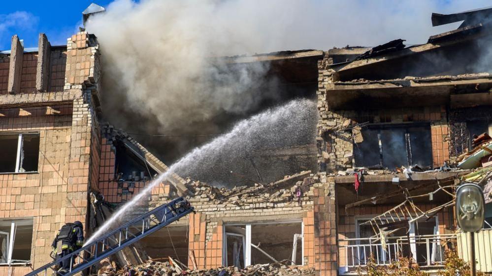 Russian drone strike on a Kharkiv residential building