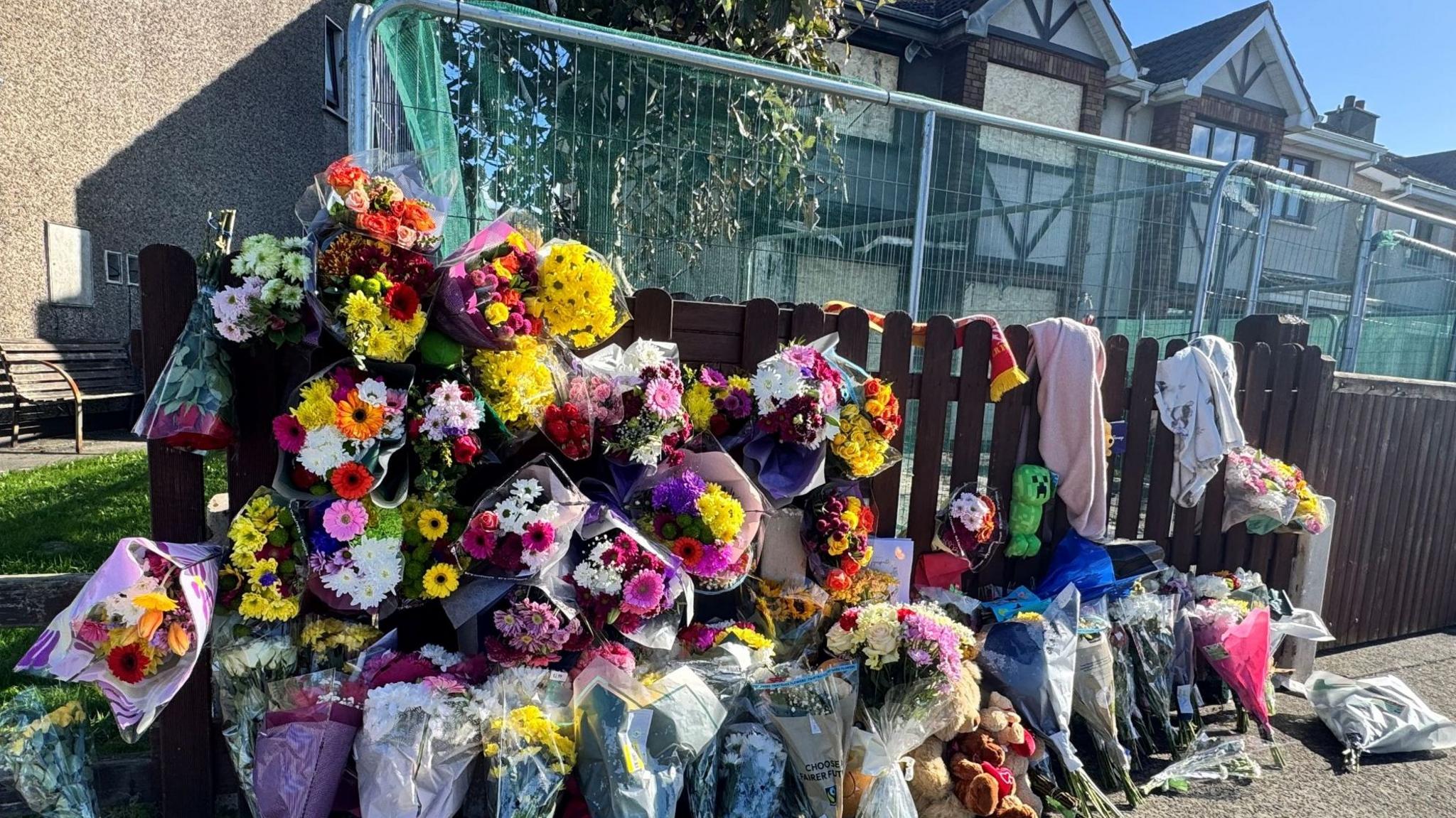 Flowers at Waterford arson site