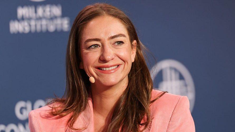 Whitney Wolfe Herd, founder and CEO of Bumble, speaks during the 29th annual Milken Institute Global Conference in Beverly Hills, California